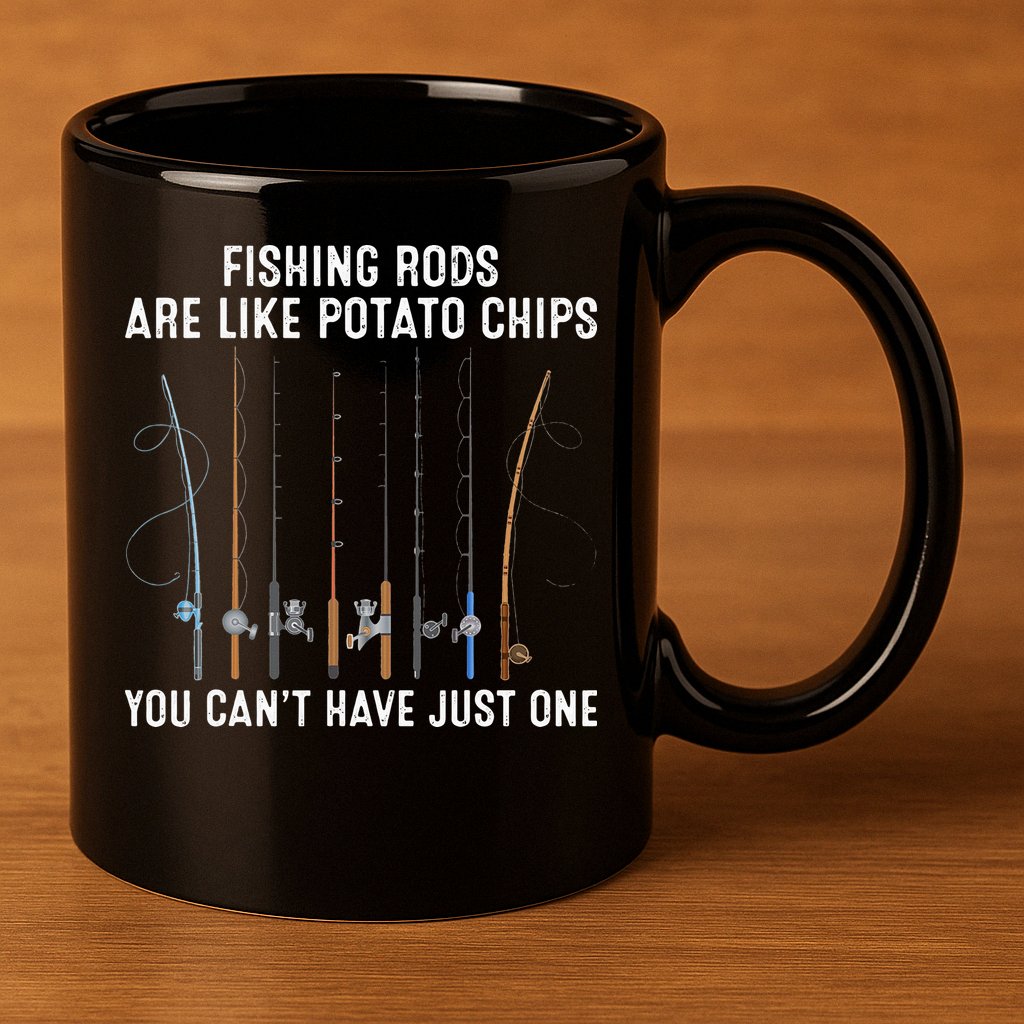 Fishing Rods Are Like Potatos Chips 11oz C Handle Ceramic Mug