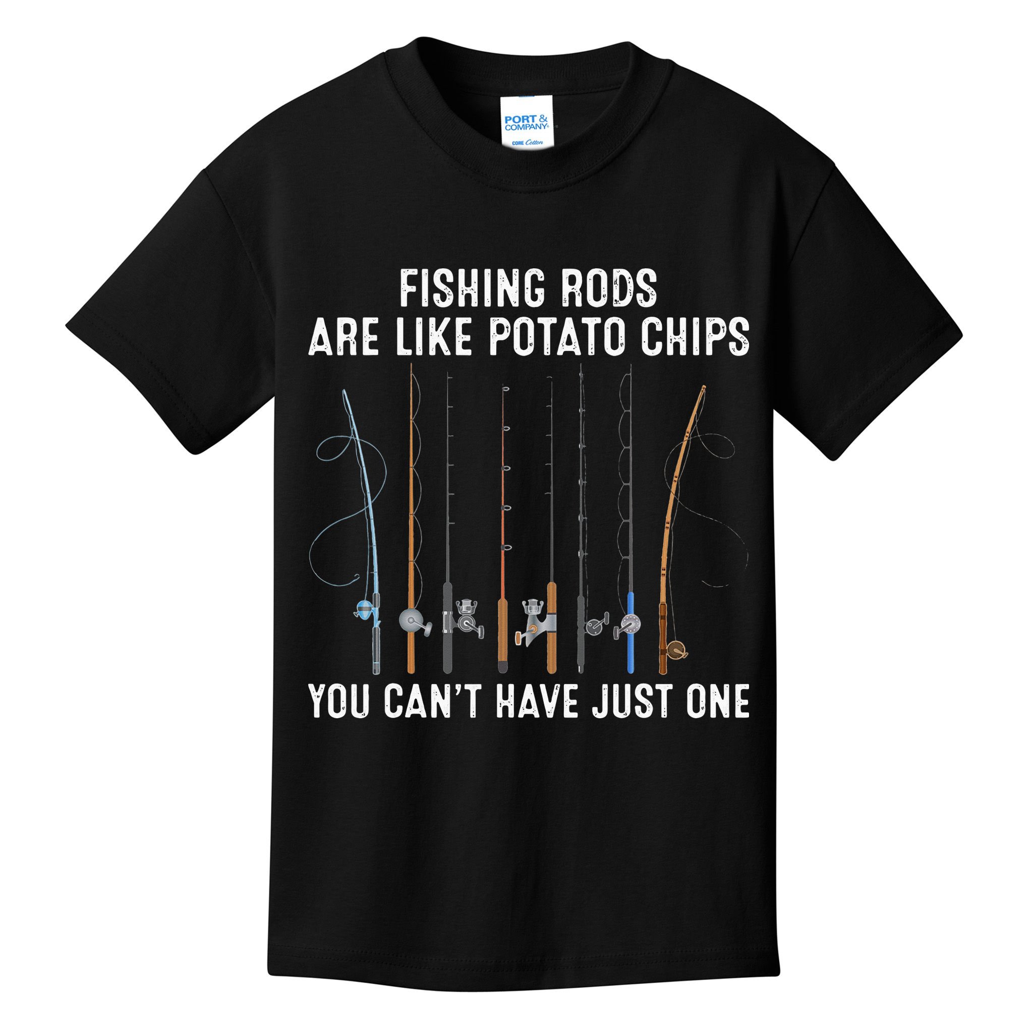Fishing Rods Are Like Potatos Chips Kids T-Shirt