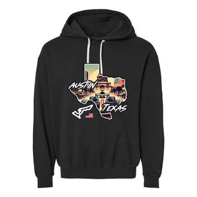 Formula Racing Austin Texas Open Wheel Car Circuit Usa Flag Garment-Dyed Fleece Hoodie