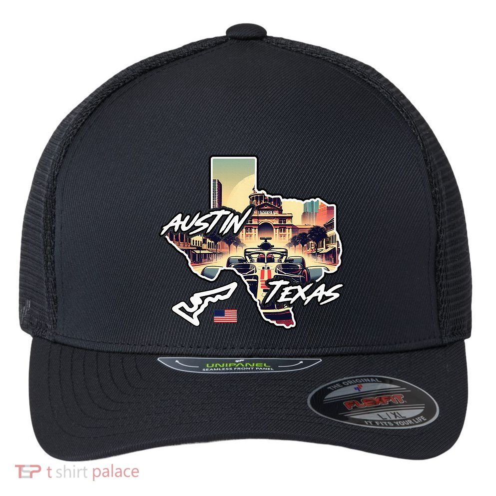 Formula Racing Austin Texas Open Wheel Car Circuit Usa Flag Flexfit Unipanel Trucker Cap
