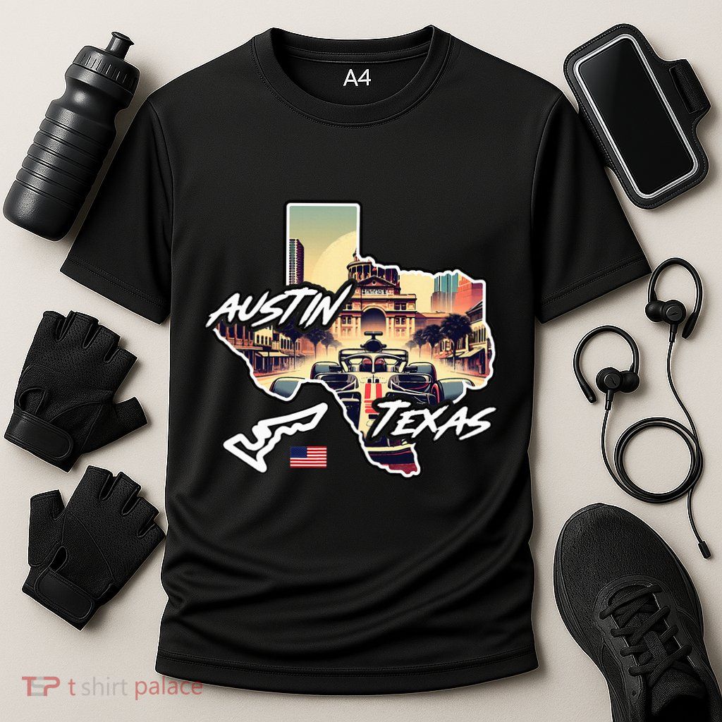 Formula Racing Austin Texas Open Wheel Car Circuit Usa Flag Performance Shirt