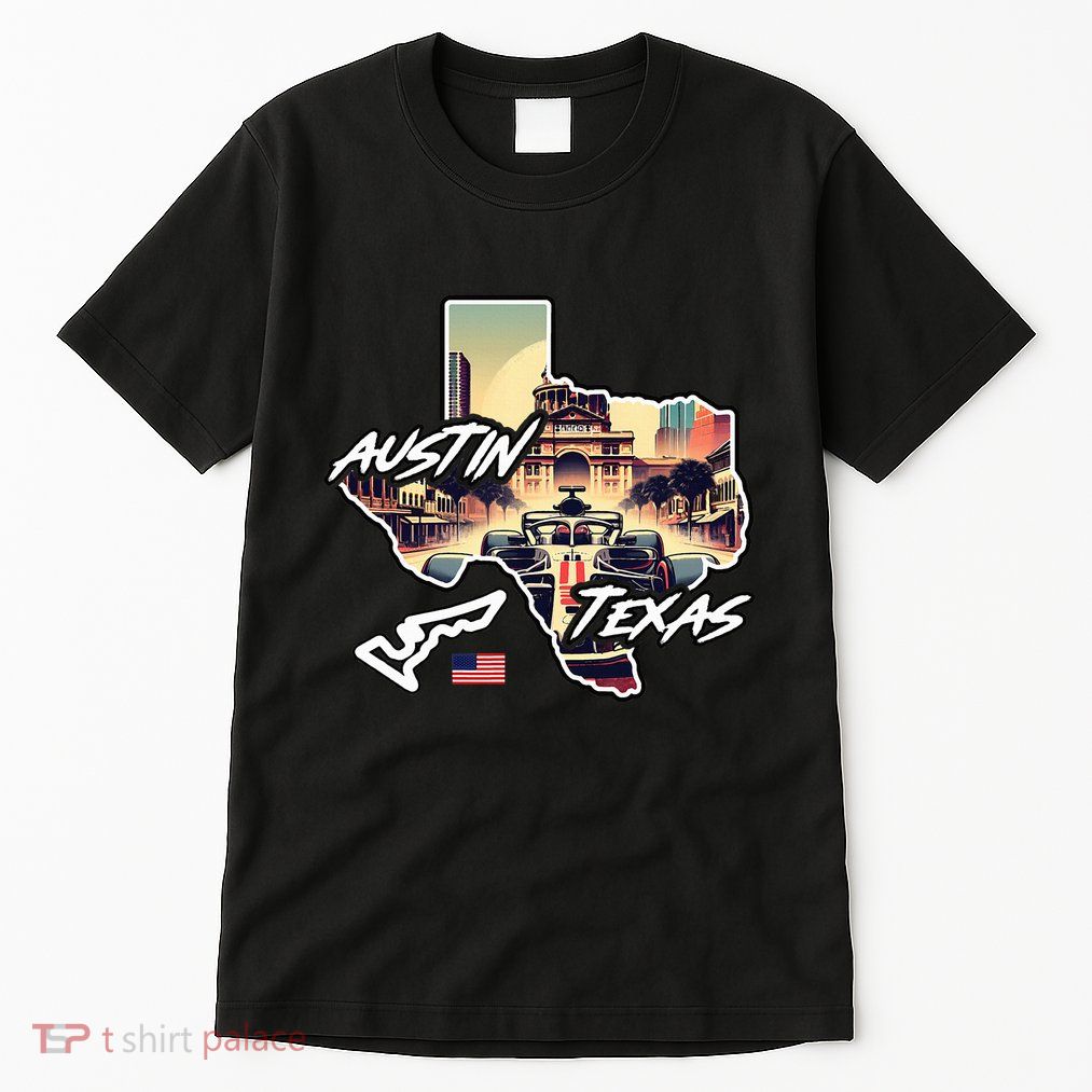 Formula Racing Austin Texas Open Wheel Car Circuit Usa Flag Tall T-Shirt