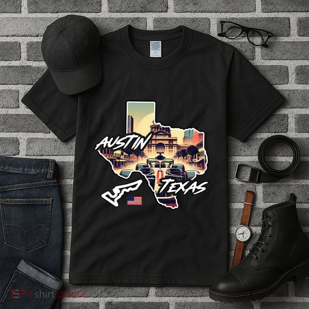 Formula Racing Austin Texas Open Wheel Car Circuit Usa Flag Tall T-Shirt