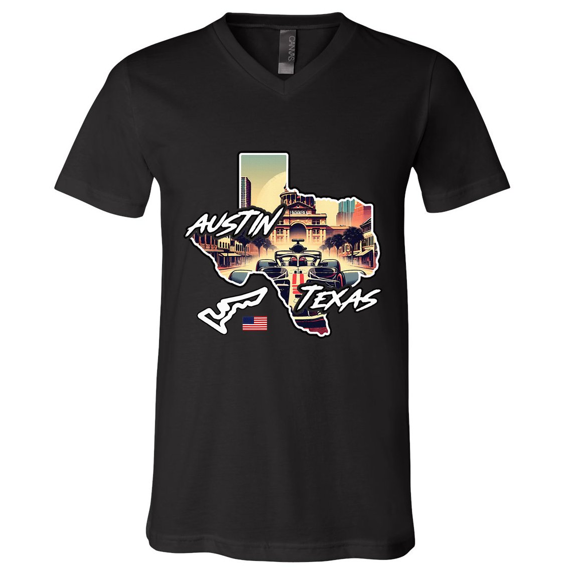 Formula Racing Austin Texas Open Wheel Car Circuit Usa Flag V-Neck T-Shirt