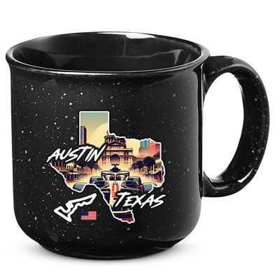 Formula Racing Austin Texas Open Wheel Car Circuit Usa Flag 15oz Campfire Ceramic Mug