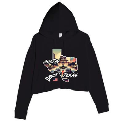 Formula Racing Austin Texas Open Wheel Car Circuit Usa Flag Crop Fleece Hoodie