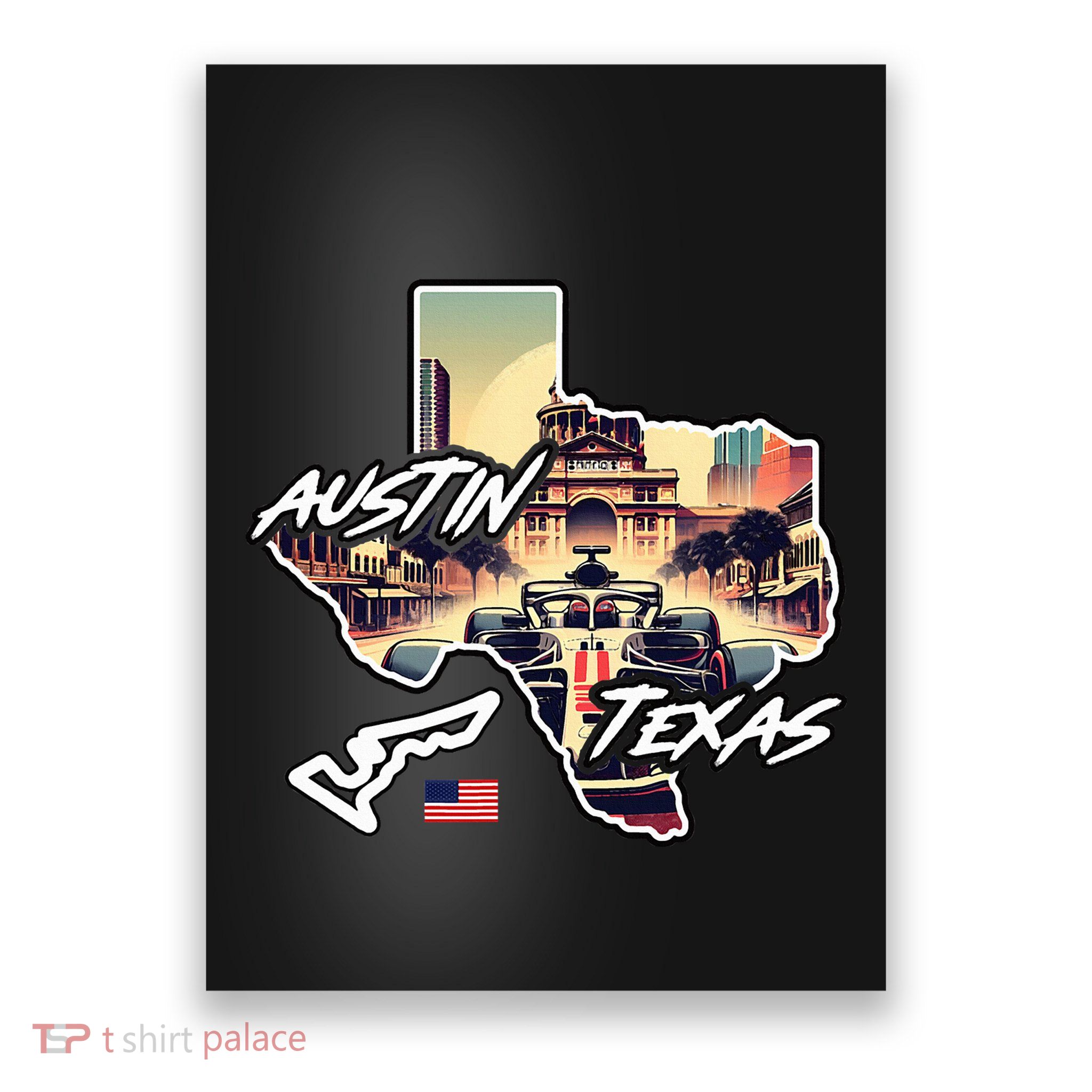 Formula Racing Austin Texas Open Wheel Car Circuit Usa Flag Poster