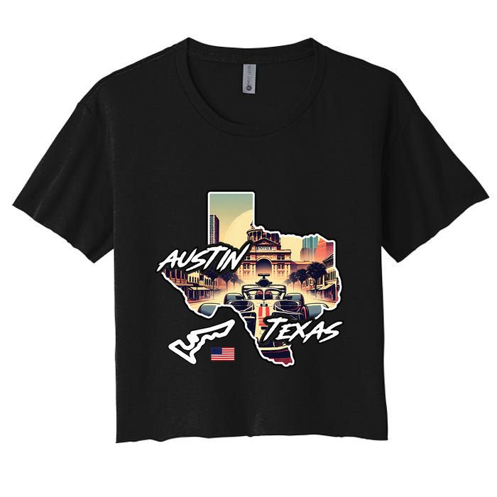 Formula Racing Austin Texas Open Wheel Car Circuit Usa Flag Women's Crop Top Tee
