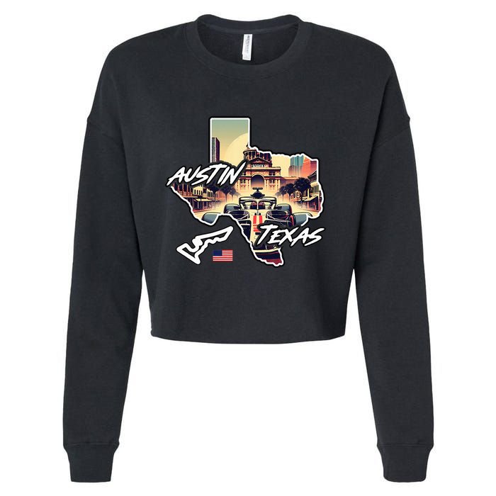 Formula Racing Austin Texas Open Wheel Car Circuit Usa Flag Cropped Pullover Crew