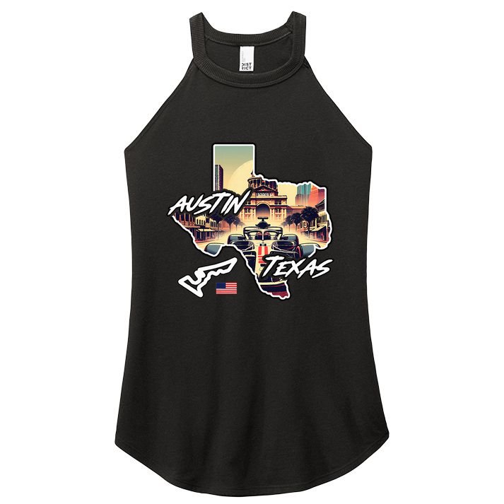 Formula Racing Austin Texas Open Wheel Car Circuit Usa Flag Women's Perfect Tri Rocker Tank