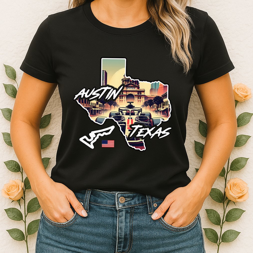 Formula Racing Austin Texas Open Wheel Car Circuit Usa Flag Womens T-Shirt