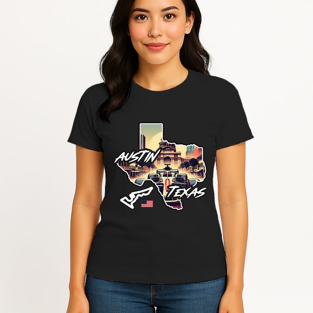 Formula Racing Austin Texas Open Wheel Car Circuit Usa Flag Womens T-Shirt