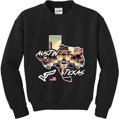 Formula Racing Austin Texas Open Wheel Car Circuit Usa Flag Kids Sweatshirt