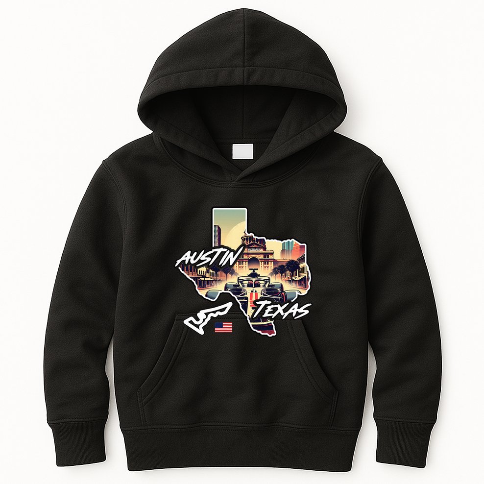 Formula Racing Austin Texas Open Wheel Car Circuit Usa Flag Kids Hoodie