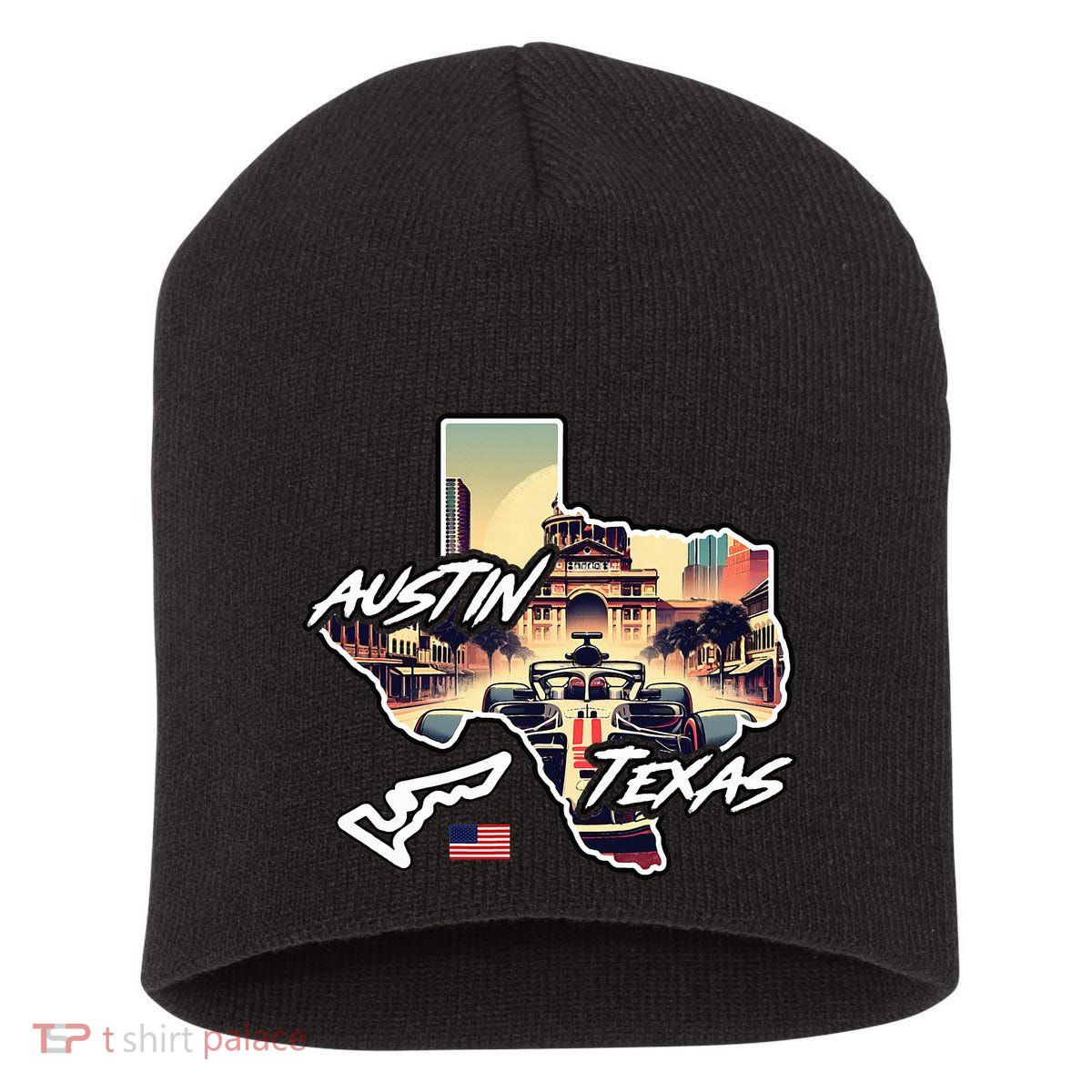Formula Racing Austin Texas Open Wheel Car Circuit Usa Flag Short Acrylic Beanie