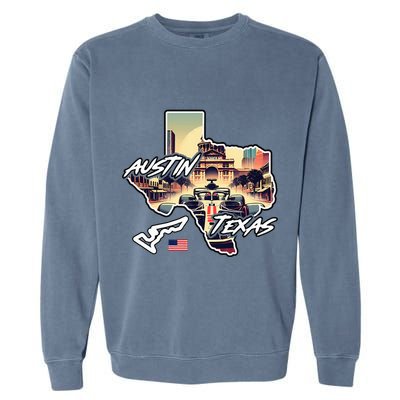 Formula Racing Austin Texas Open Wheel Car Circuit Usa Flag Garment-Dyed Sweatshirt