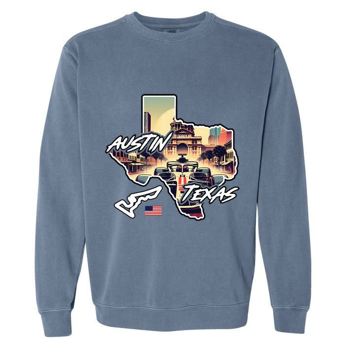 Formula Racing Austin Texas Open Wheel Car Circuit Usa Flag Garment-Dyed Sweatshirt