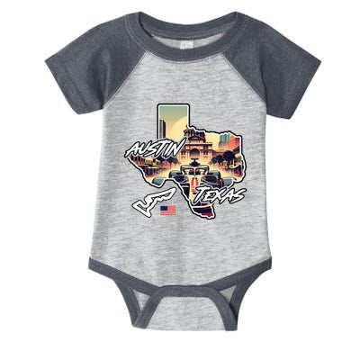 Formula Racing Austin Texas Open Wheel Car Circuit Usa Flag Infant Baby Jersey Bodysuit