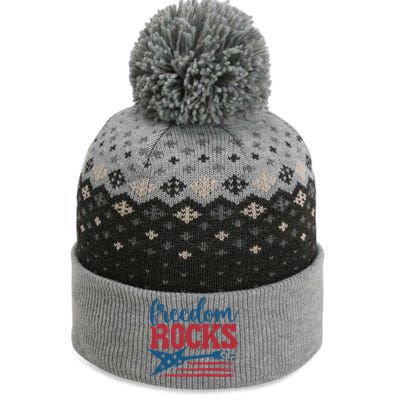 Freedom Rocks American Flag 4th July Guitar Funny Gift The Baniff Cuffed Pom Beanie