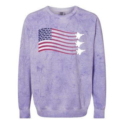 F22 Raptor Airshow American Flag 4th Of July Airplane Art Gift Colorblast Crewneck Sweatshirt