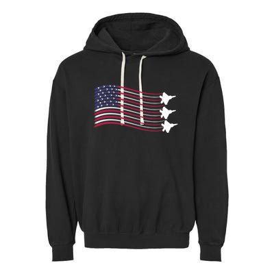 F22 Raptor Airshow American Flag 4th Of July Airplane Art Gift Garment-Dyed Fleece Hoodie