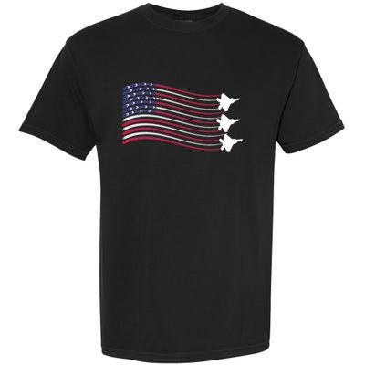 F22 Raptor Airshow American Flag 4th Of July Airplane Art Gift Garment-Dyed Heavyweight T-Shirt