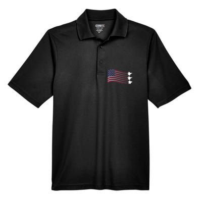 F22 Raptor Airshow American Flag 4th Of July Airplane Art Gift Men's Origin Performance Pique Polo