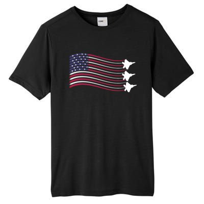 F22 Raptor Airshow American Flag 4th Of July Airplane Art Gift Tall Fusion ChromaSoft Performance T-Shirt