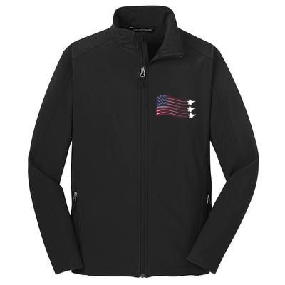 F22 Raptor Airshow American Flag 4th Of July Airplane Art Gift Core Soft Shell Jacket