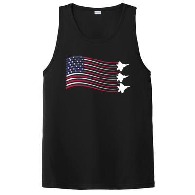 F22 Raptor Airshow American Flag 4th Of July Airplane Art Gift PosiCharge Competitor Tank