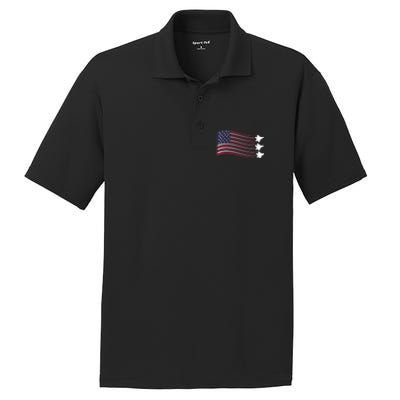 F22 Raptor Airshow American Flag 4th Of July Airplane Art Gift PosiCharge RacerMesh Polo