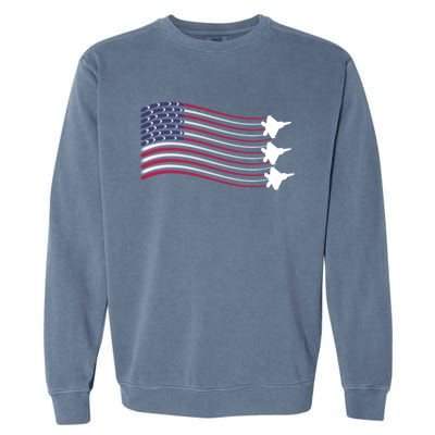 F22 Raptor Airshow American Flag 4th Of July Airplane Art Gift Garment-Dyed Sweatshirt