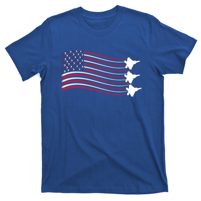 F22 Raptor Airshow American Flag 4th Of July Airplane Art Gift T-Shirt