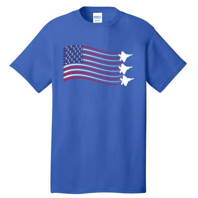 F22 Raptor Airshow American Flag 4th Of July Airplane Art Gift Tall T-Shirt