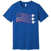 F22 Raptor Airshow American Flag 4th Of July Airplane Art Gift Premium T-Shirt