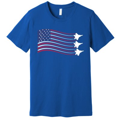 F22 Raptor Airshow American Flag 4th Of July Airplane Art Gift Premium T-Shirt