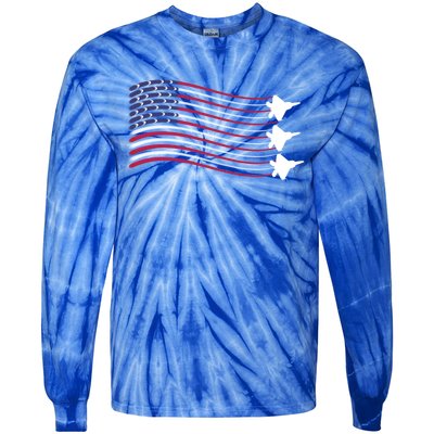 F22 Raptor Airshow American Flag 4th Of July Airplane Art Gift Tie-Dye Long Sleeve Shirt