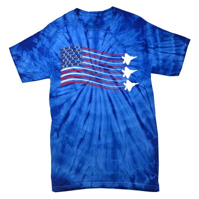 F22 Raptor Airshow American Flag 4th Of July Airplane Art Gift Tie-Dye T-Shirt