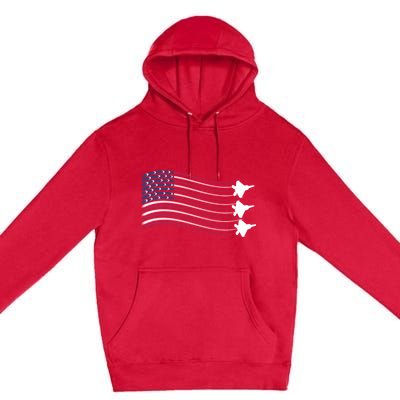 F22 Raptor Airshow American Flag 4th Of July Airplane Art Gift Premium Pullover Hoodie