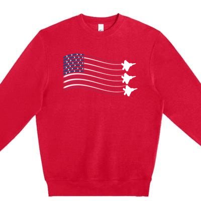 F22 Raptor Airshow American Flag 4th Of July Airplane Art Gift Premium Crewneck Sweatshirt