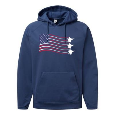 F22 Raptor Airshow American Flag 4th Of July Airplane Art Gift Performance Fleece Hoodie