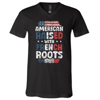 Funny Roots American French Us French American Flag Usa V-Neck T-Shirt