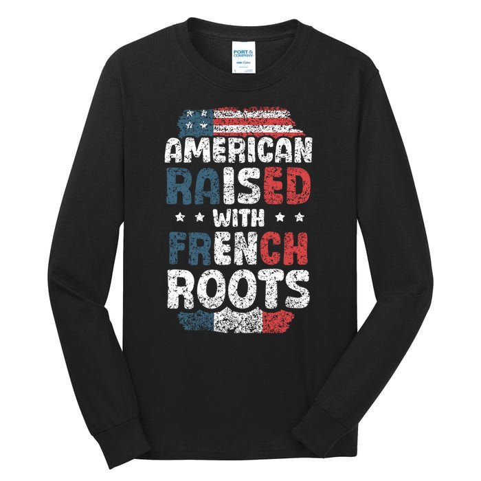 Funny Roots American French Us French American Flag Usa Tall Long Sleeve T-Shirt