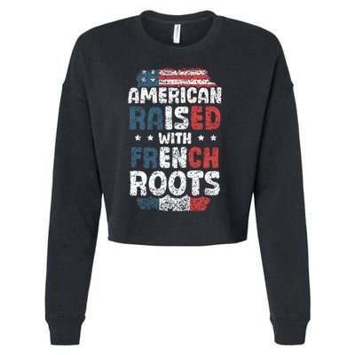 Funny Roots American French Us French American Flag Usa Cropped Pullover Crew