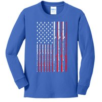 Fishing Rod American Flag Funny Vintage Fishing Great Gift Kids Long Sleeve Shirt