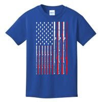 Fishing Rod American Flag Funny Vintage Fishing Great Gift Kids T-Shirt