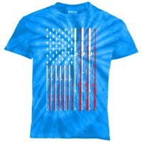 Fishing Rod American Flag Funny Vintage Fishing Great Gift Kids Tie-Dye T-Shirt