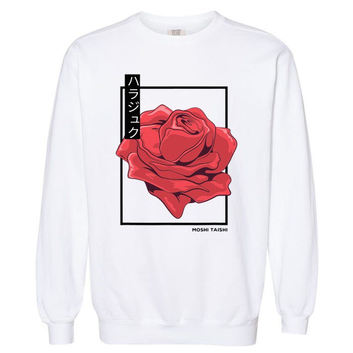 Floral Rose Art Japanese Flower Aesthetic Fashion Garment-Dyed Sweatshirt