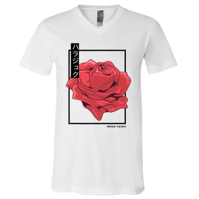 Floral Rose Art Japanese Flower Aesthetic Fashion V-Neck T-Shirt