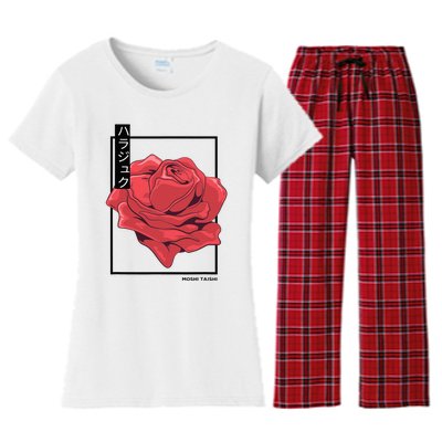 Floral Rose Art Japanese Flower Aesthetic Fashion Women's Flannel Pajama Set